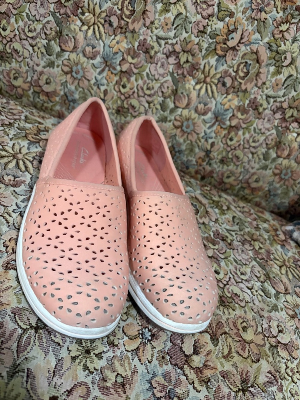 Clarks Breeze Emily Women's Peach Perforated Slip-On Flats